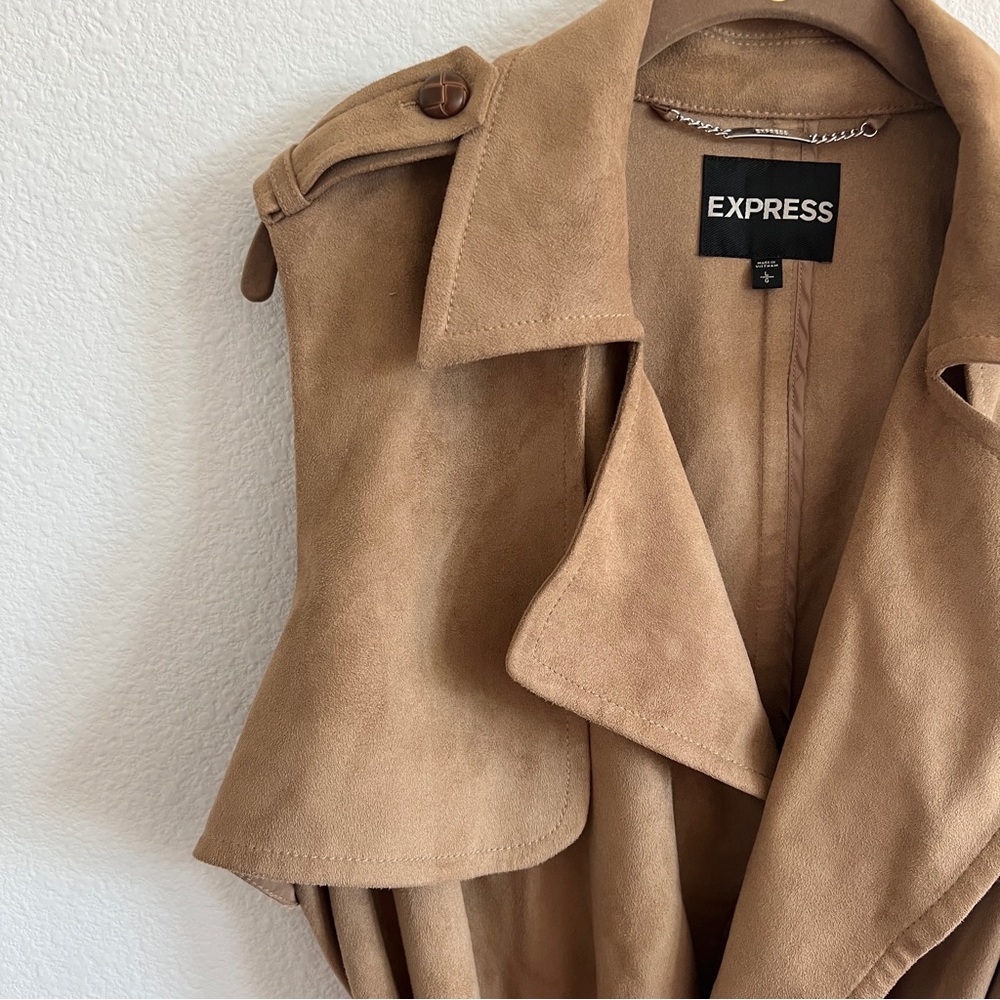 Sleeveless Faux Suede Trench Coat
